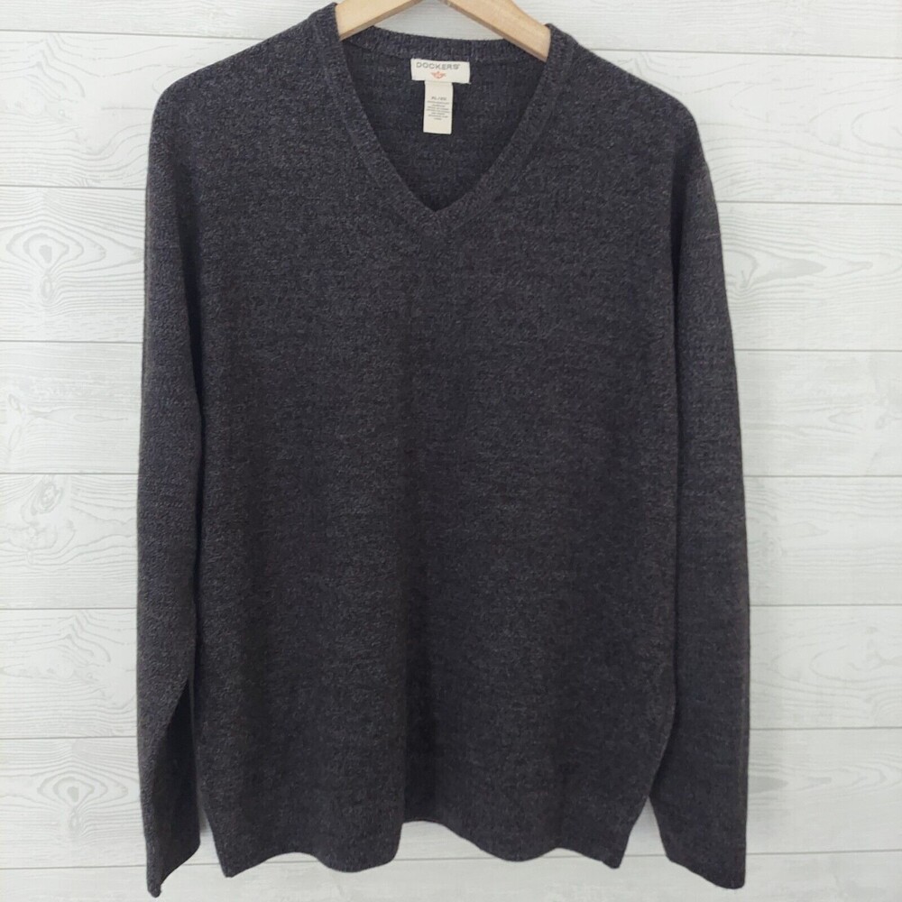 Dockers Men's Sweater Size XL Gray Pullover V-Neck